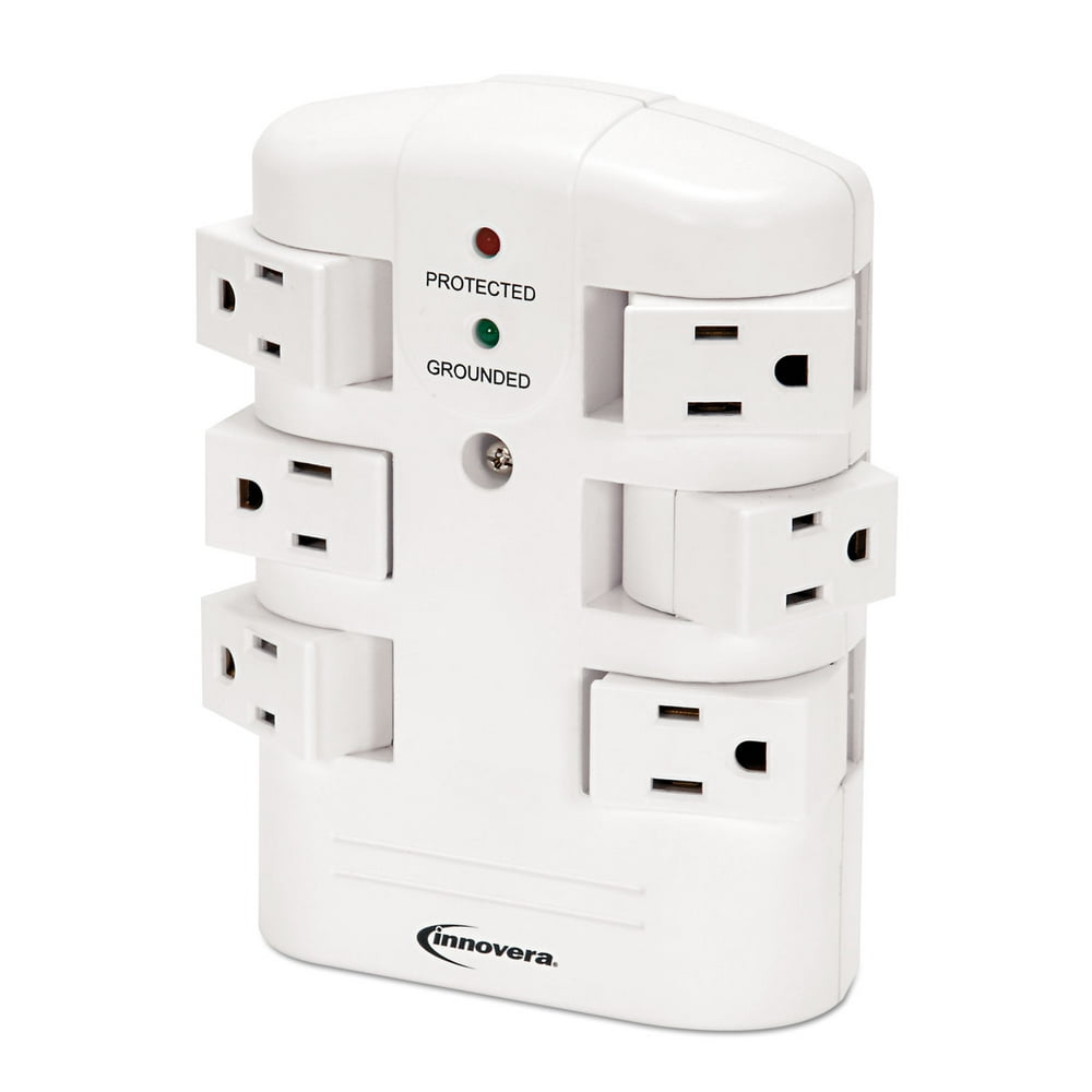 Innovera Wall Mount Surge Protector, 6 Outlets, 2160 Joules, White