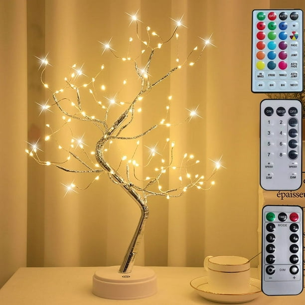 Xihbxyly Lámpara Led Rgb de Árbol, Diseño de Alambre de Cobre Ajustable, Luz Blanca Cálida, Alimentación Por Usb o Batería, Decoración Moderna para El Hogar, Ideal para Mesa o Mesita de Noche, Tamaño