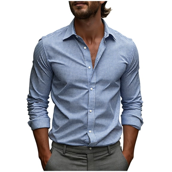 Maean Mens Plaid Shirts Button down Long Sleeve Dress Tops Casual Basic Pocket Tee for Work Wedding