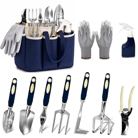 Garden Tool Set 10 Pieces with Fashion & Durable Storage Bag Gloves Non-Slip Grip Heavy Duty Garden Hand Tools Kit Gifts for Men