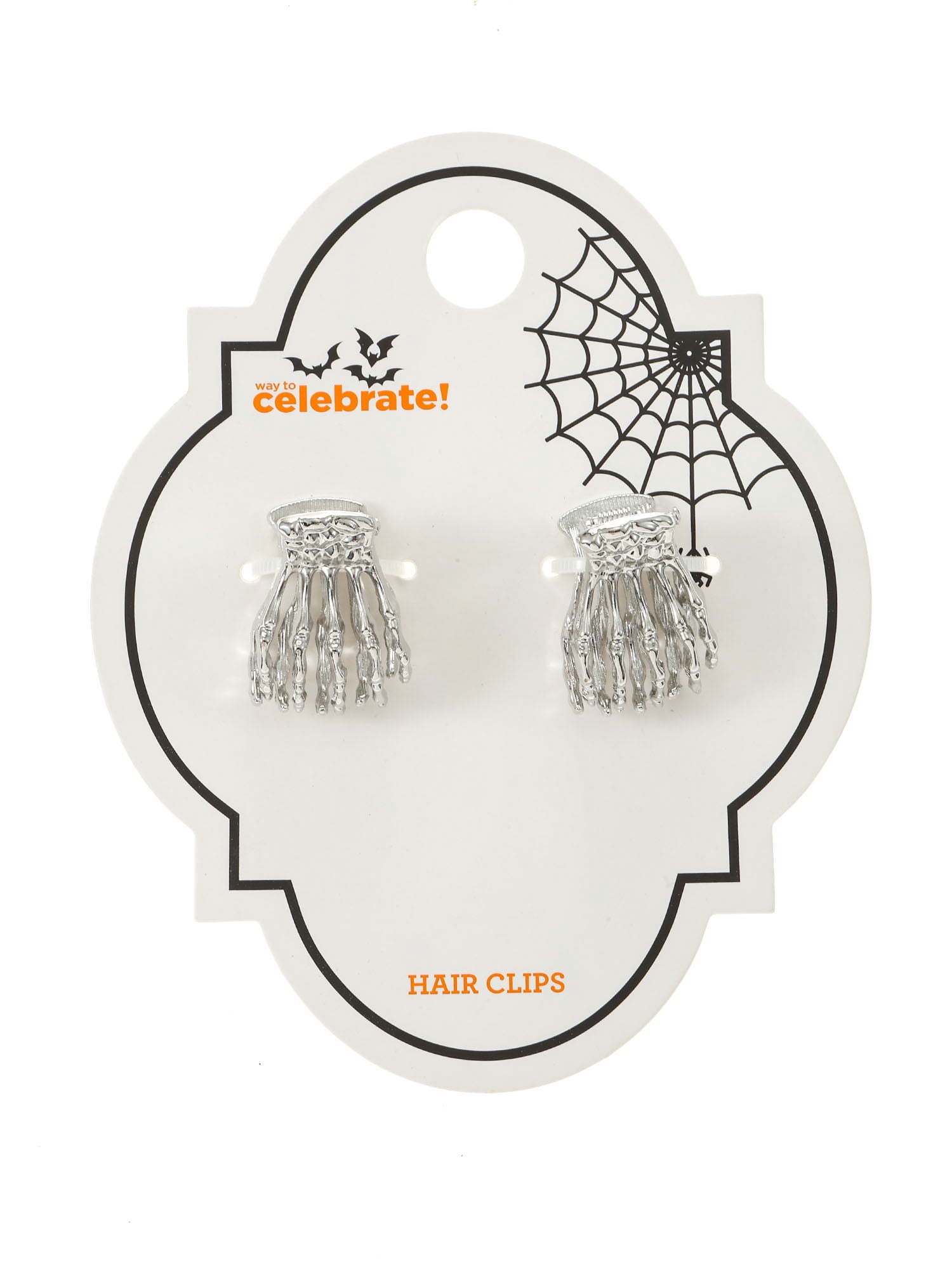 Way to Celebrate Skull Hand Silver Halloween Hair Clip Set, 2 Pieces