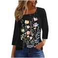 thumbnail image 2 of Njagoc3 Womens Floral Embroidered Crew-Neck Top, Soft Cotton Blend, 3/4 Sleeves, Summer Garden Parties, Casual Outings & Evening Gatherings, 2 of 6