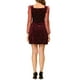 thumbnail image 3 of Vestido de terciopelo para mujer Inspire Chic con escote cuadrado, mangas de malla abullonadas, estampado de estrellas, vestido de fiesta y graduación, rojo M, 3 of 6