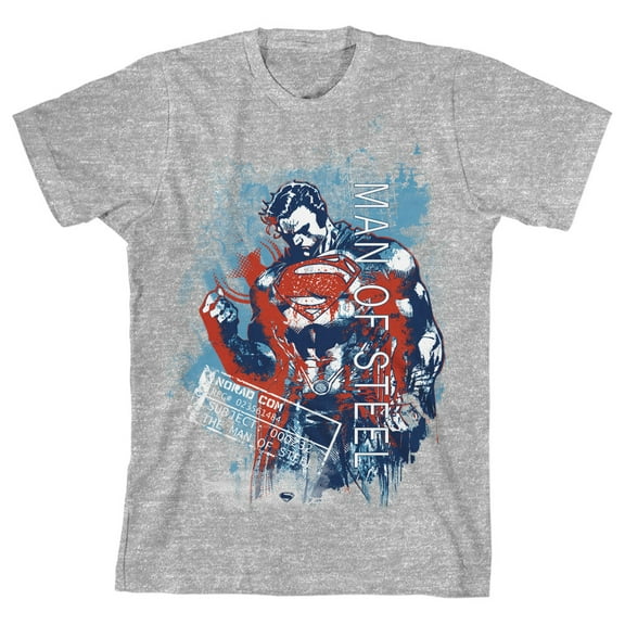 Superman Man of Steel Serious Pose Boy's Athletic Heather T-shirt-Large