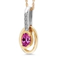 thumbnail image 2 of Gem Stone King 10K Two Tone Gold Pink Created Sapphire and White Diamond Pendant Necklace for Women (0.23 Cttw, Gemstone September Birthstone, Oval 5X3MM, with 18 inch Chain), 2 of 5