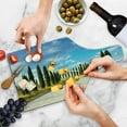 thumbnail image 4 of Italian Cutting Board, View of Earth Road Path Between Trees Row in Mediterranean Historic Culture, Tempered Glass Cutting and Serving Board, Wine Bottle Shape, Cream Green Blue, by Ambesonne, 4 of 5