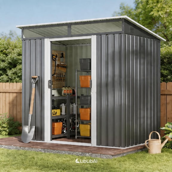 Asofer 6'x4' Outdoor Storage Shed with Window, Heavy Duty Galvanized Steel Garden Shed for Backyard & Patio, Waterproof & UV-Resistant Metal Tool Shed with Ventilation & Anti-Theft Lock