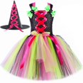 thumbnail image 3 of Disfraz de bruja para niñas, vestido de tutú de Halloween, ropa, trajes con sombrero, escoba, arcoíris, vestidos elegantes para fiesta de carnaval para niños pequeños, 3 of 5