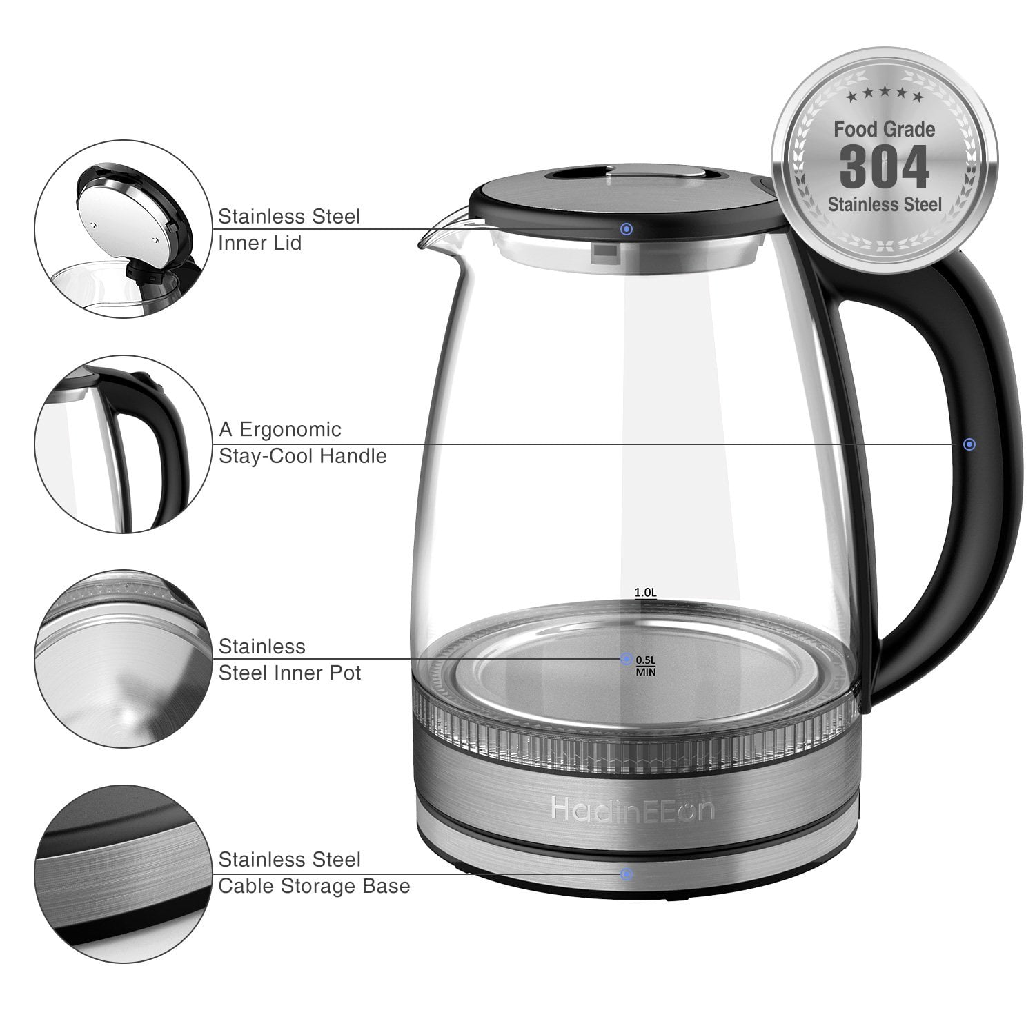 220V Retro Electric Kettle Fully Food Grade 304 Stainless Steel No Plastic  Water Boiler 1200W Fast Boiling Japanese Style Teapot