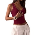 thumbnail image 3 of Women's Studded Ribbed Knit Tank Top Square Neck Sleeveless Fitted Y2K Going Out Crop Tops Wine Red M, 3 of 10