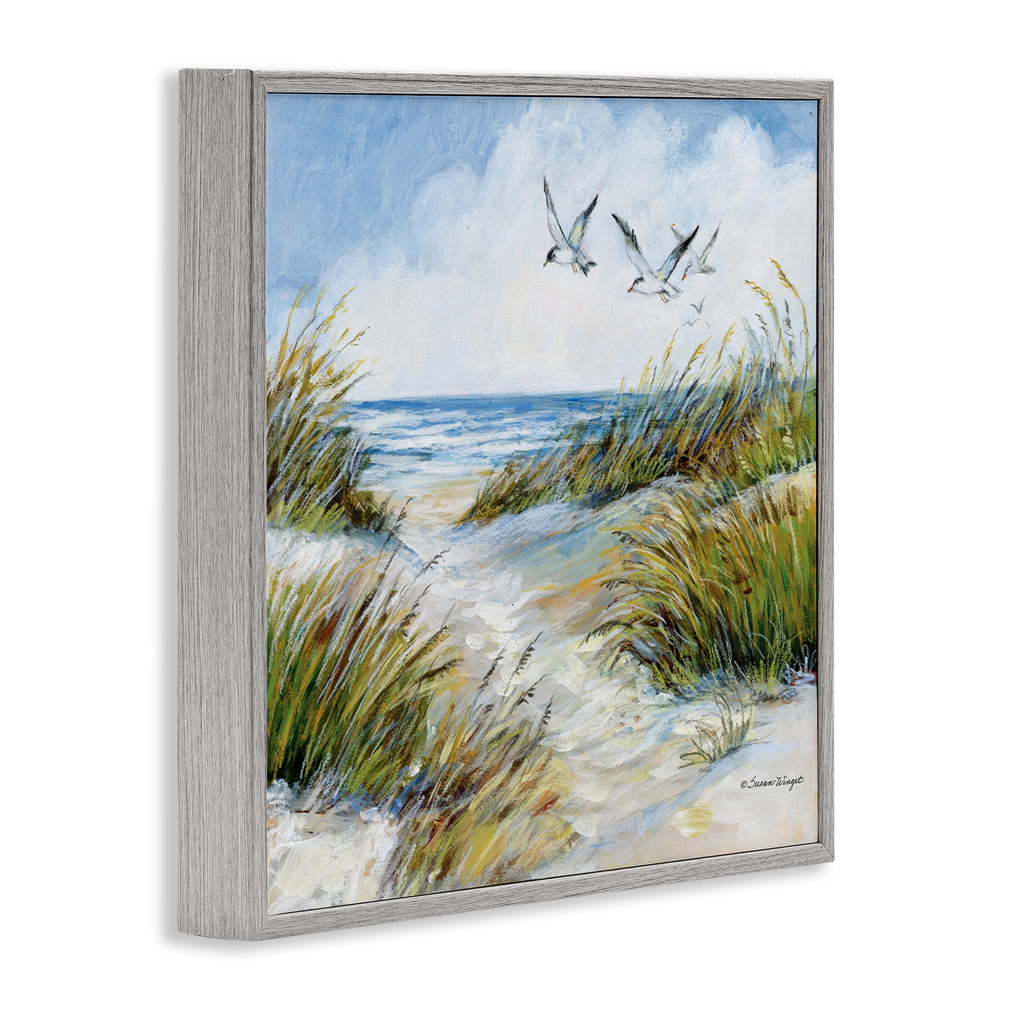 Stupell Industries Beach Path Seagulls Overhead Gray Framed Giclee Art, design by Susan Winget