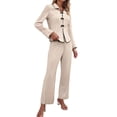 thumbnail image 2 of Pajamas for Women Set Ribbed Pajama Sets for Women Pullover V Neck Long Sleeve Sleepwear Matching Comfy Long Pants Outfits, 2 of 4