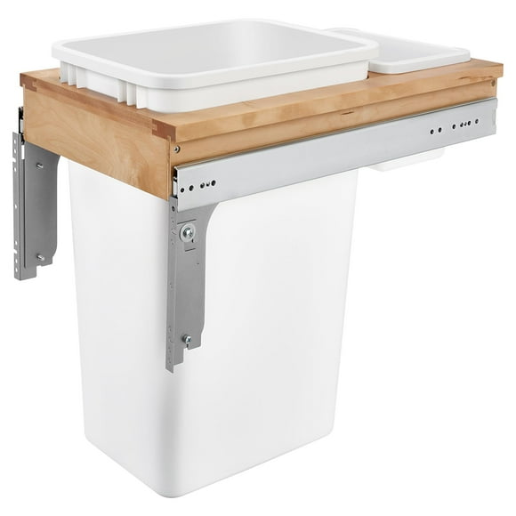 Rev-A-Shelf Single Pull-Out Trash Can for Full Height Kitchen Cabinet 50 Quart 12.5 Gallon, Top Mount 13.5 Inch Wide, White, 4WCTM-1550BBSCDM1-343-FL