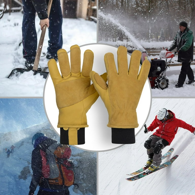 OZERO Winter Gloves -30°F Cold Proof Deerskin Suede Leather Insulated Water-Resistant Windproof Thermal Glove for Driving Hiking Snow Work in Cold