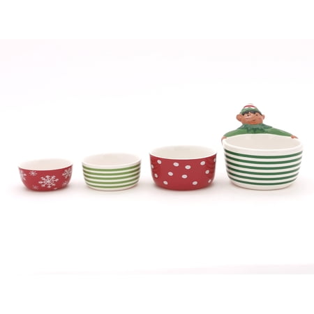 Holiday Time Red and Green Elf Measuring Cups  Stoneware Ceramic