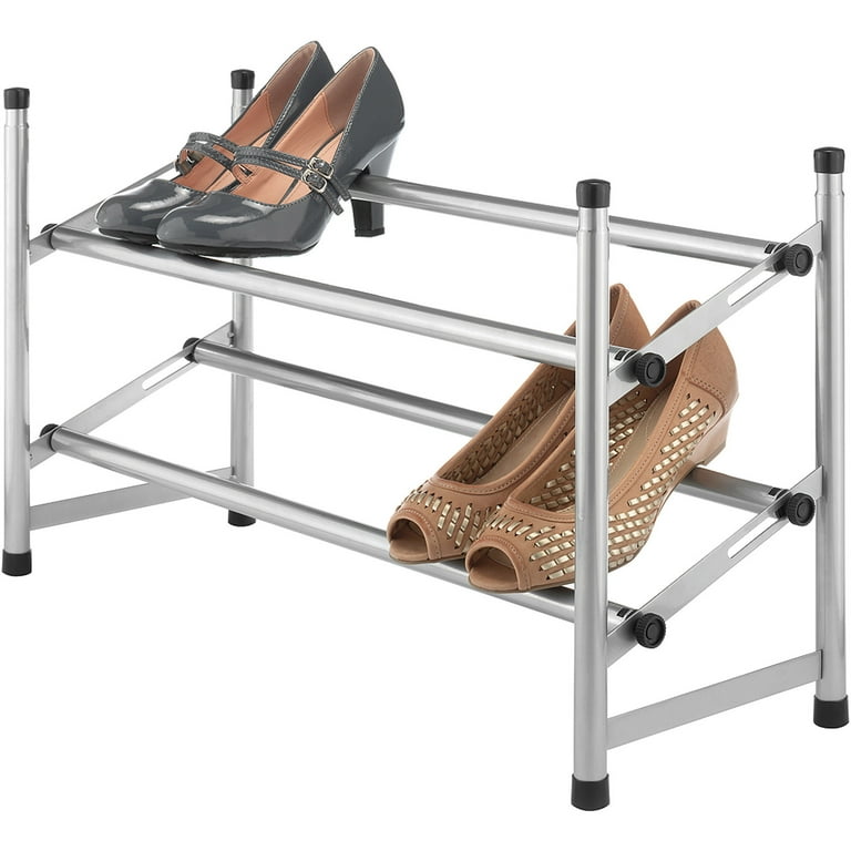 Whitmor 2 Tier Adjustable Shoe Rack Metal Silver and Black Walmart