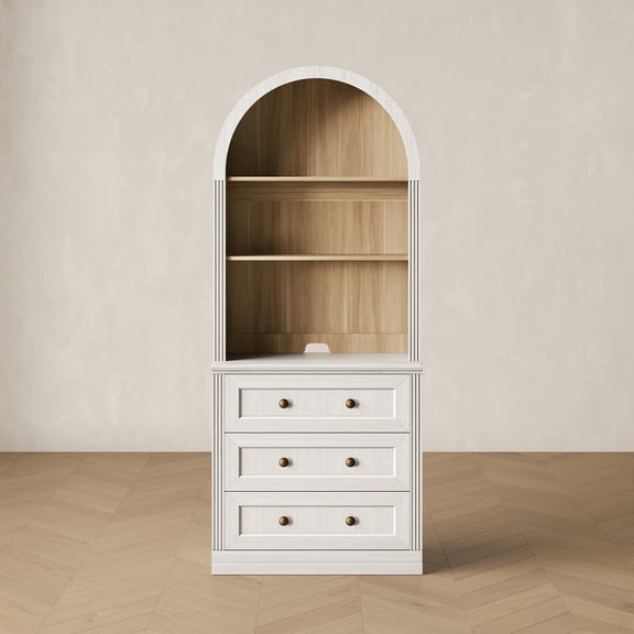 BEDEEP 77" Arched Storage Cabinet with Hutch, Kitchen Pantry Cabinet with Drawers & Shelves, Bookcase Storage Cabinet, Buffet Sideboard Coffee Bar Cabinet for Living Room, White