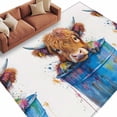 thumbnail image 2 of 8x10 Washable Area Rug, Farm Animal Non-Slip Extra Large Rectangle Rug for Living Room Bedroom, Brown Cow Watercolor Blue Bucket Country Indoor Floor Mat for Home Decor, 2 of 9