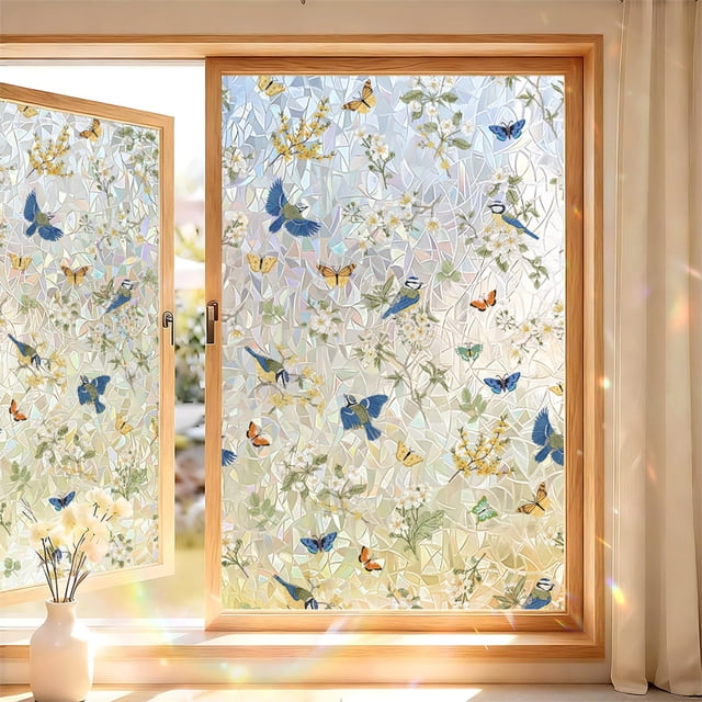 EGNMCR Floral Patterned Secrecy Window Film Combines Sun And Light Shading Functions electrostatic adsorption Decorative Glass Sticker For Home Office Bathroom Plastics Window Cling