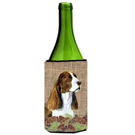 

Springer Spaniel On Faux Burlap With Pine Cones Wine bottle sleeve Hugger - 24 oz.