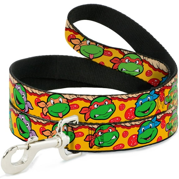 Nickelodeon Pet Leash, Dog Leash, Ninja Turtles Turtle Faces Pepperoni Pizza Turtles Pose, 4 Feet Long 0.5 Inch Wide