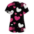 thumbnail image 3 of Valentine's Day Womens Scrub Top Love Heart Printed Plus Size Scrubs Short Sleeve V-Neck Working Uniform Valentine's Day Cartoon Pattern Scrub Tops with Pockets, 3 of 5