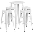 thumbnail image 2 of Flash Furniture Commercial Grade 24" Round White Metal Indoor-Outdoor Bar Table Set with 4 Square Seat Backless Stools, 2 of 5