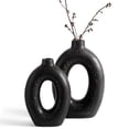 thumbnail image 4 of LE TAUCI 8.5"+10.5" Ceramic Vases for Home Decor, Set of 2 Donut Vases, Modern Vase, White Vases, Farmhouse Vase, Decorative Vase, Round Vase for Bookshelf, Mantel, Table, Fireplace Decor, 4 of 8