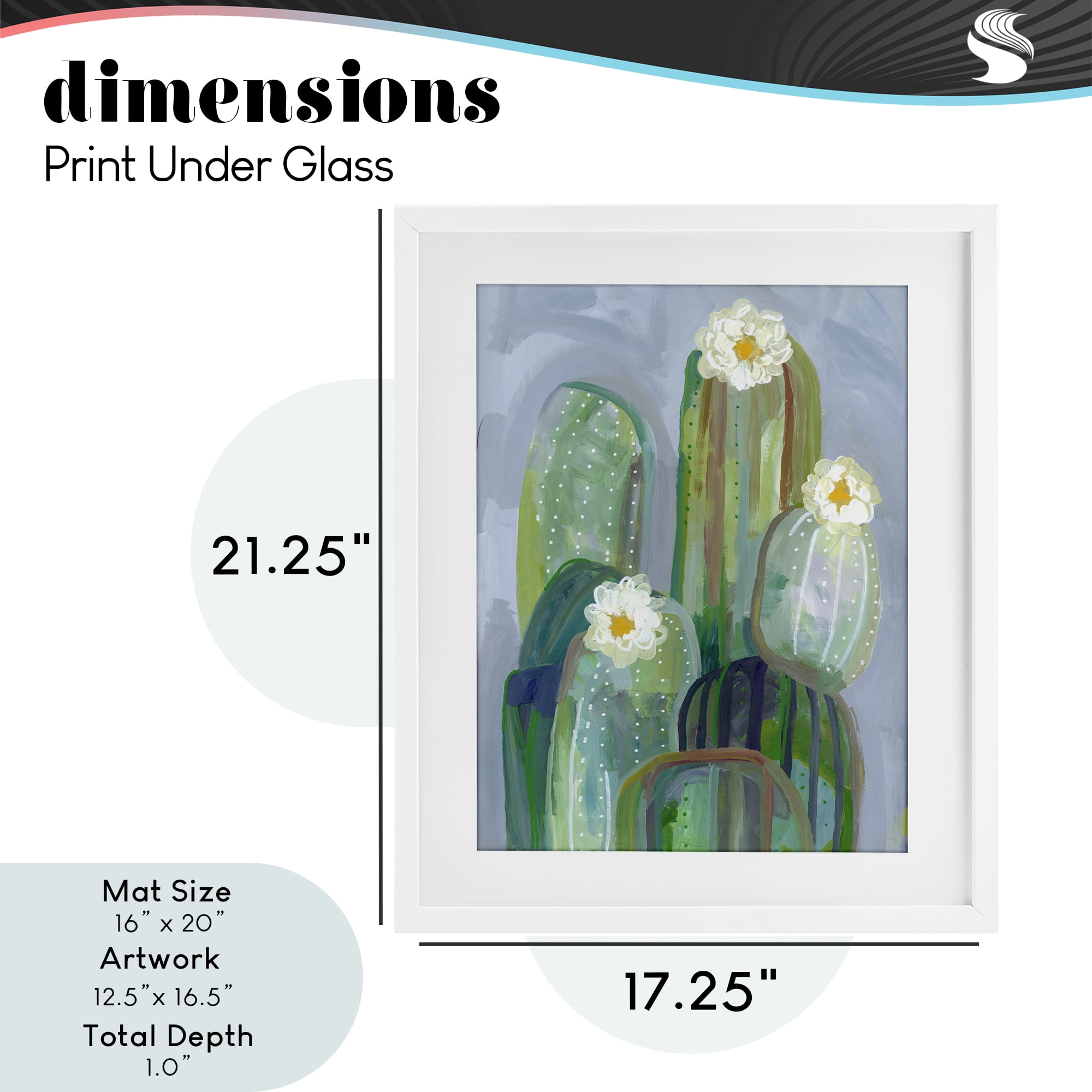 Desert Day Dream Cactus White Framed Print Under Glass, design by Ashley Davis