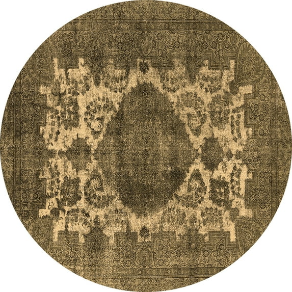 Ahgly Company Indoor Round Oriental Brown Industrial Area Rugs, 7' Round