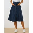 thumbnail image 2 of GRACE & GRANDEUR Women's Buttons Front High Waist A-Line Flowy Midi Skirts with Pocket L Dark Blue, 2 of 6