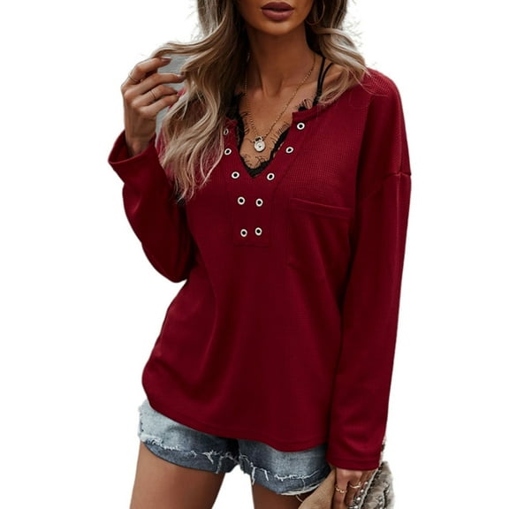 Faux Button Placket Sweater Burgundy Small