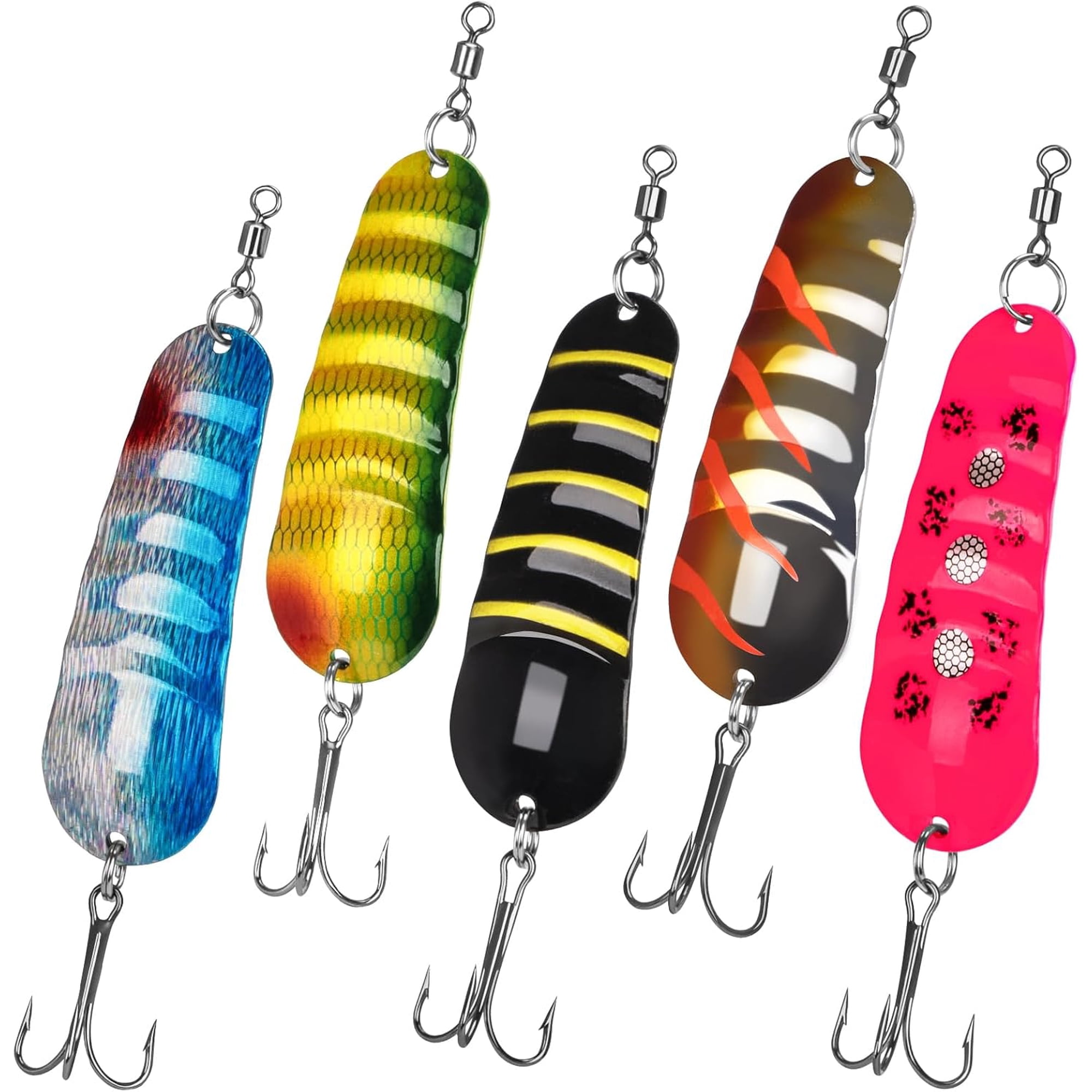 5pcs Saltwater Fishing Lures Fishing Spoons with Durable Treble Hooks Jigs Lure for Tuna Salmon Grouper Sea Fish Jigging Lure Trolling Spoon for Bass Fish with Tackle Box