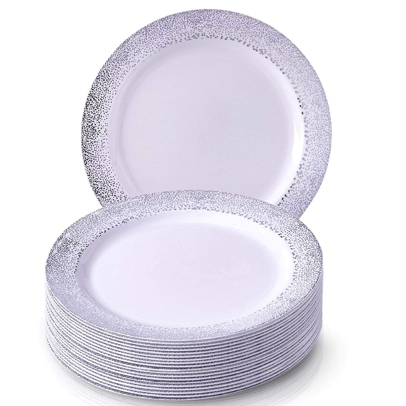 DISPOSABLE PLASTIC DINNER PLATES 10.25" Silver Mist 20 pc