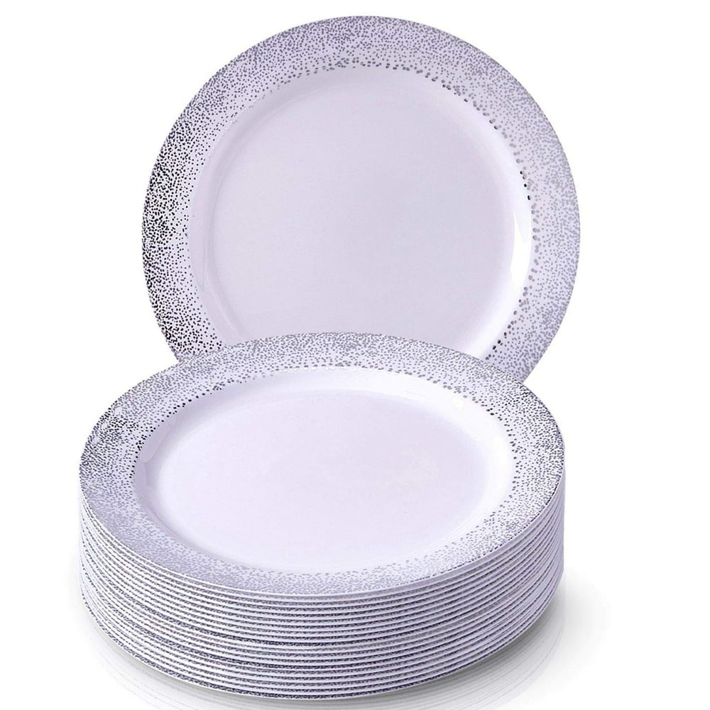 DISPOSABLE PLASTIC DINNER PLATES 10.25" Silver Mist 20 pc - Walmart.com ...