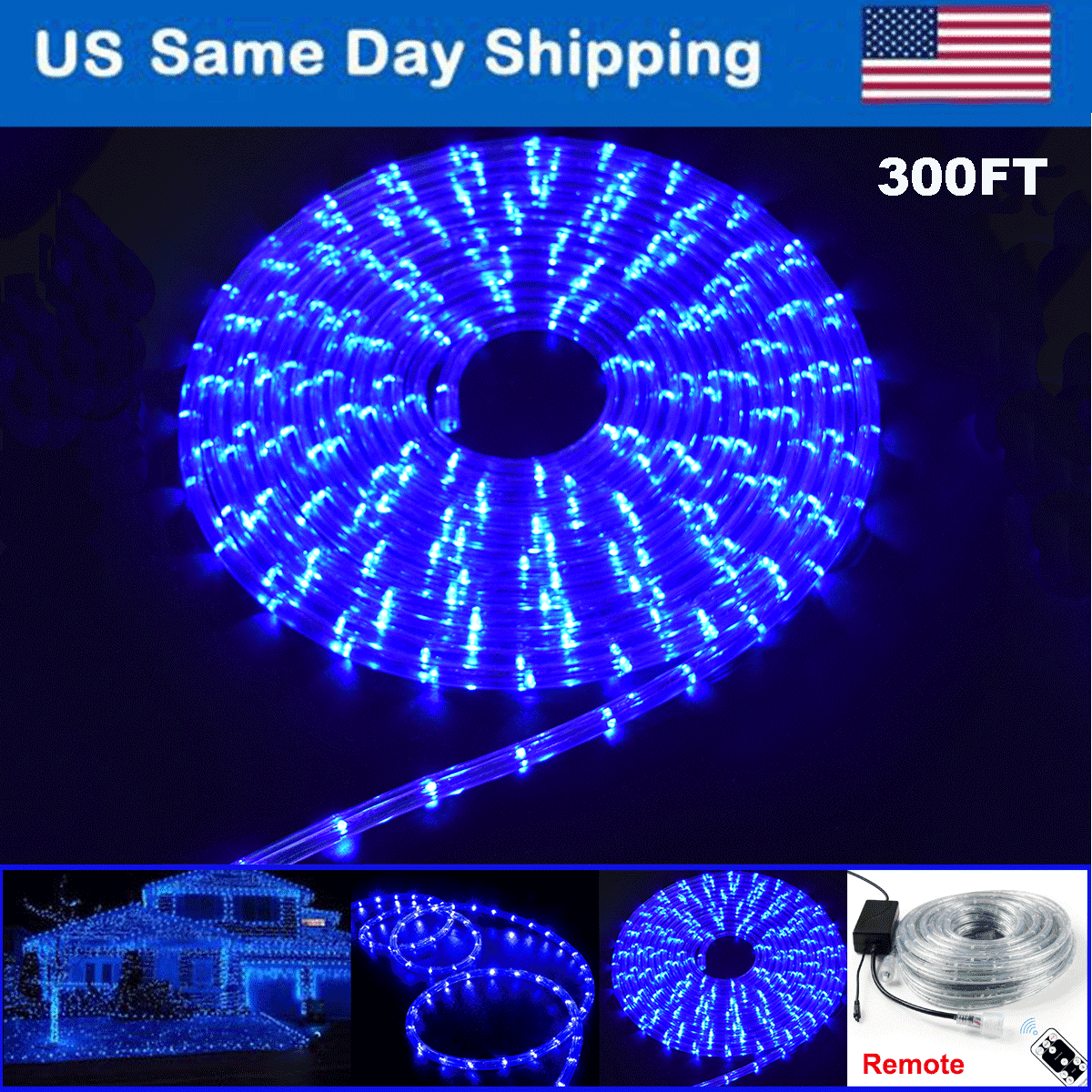 300 FT LED Rope Light Cold White 110V Outdoor Xmas Decorative Party Lighting US 