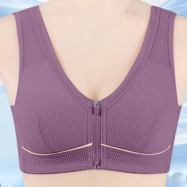 Karight Bras for Women No Underwire Front Zipper Closure Push Up Bralette Plus Size Full Coverage Mesh Underwear Everyday Bras