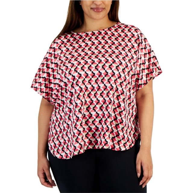 Anne Klein Womens Printed Knit Blouse, darkpink, Plus Size, 3X