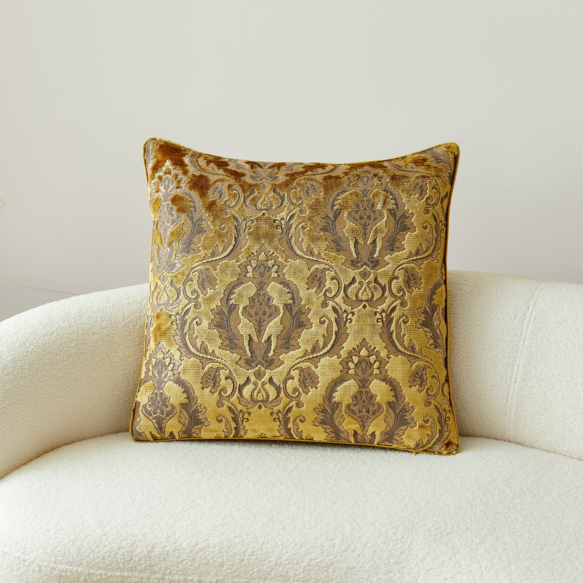 Damask Throw Pillow Covers Cases Soft Cut Velvet Design Pillow Cover Elegant Luxurious Gold Large Decorative Cushion Covers