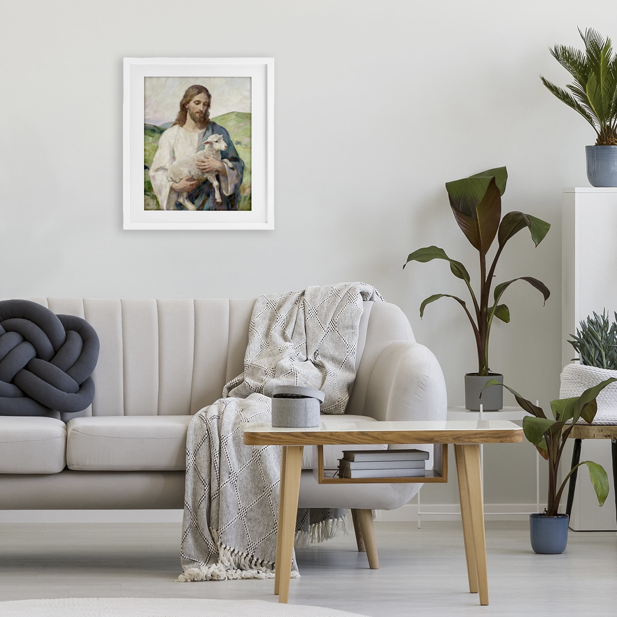 Stupell Industries Little Lamb & Spiritual Figure White Framed Print Under Glass, design by Kim Allen