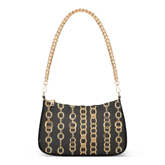 Ryvnso Golden Chain Pattern Womens Chain Shoulder Bag Tote Handbags Clutch Hobo Purse with Zipper for Travel