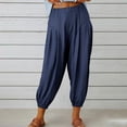 thumbnail image 2 of Feancey Baggy Harem Pants for Women Elastic Waist Casual Summer Pants Solid Color Ankle Length Beach Trousers Lightweight Vacation Outfit Dark Blue 3XL, 2 of 9