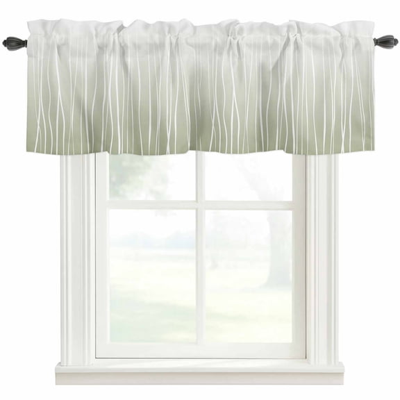 Sage Green Farmhouse Short Window Curtain Valances, Ombre Gradient Striped Minimalist Texture Rod Pocket Kitchen Valances for Living Room Bedroom Bathroom Cafe 42" x 12"