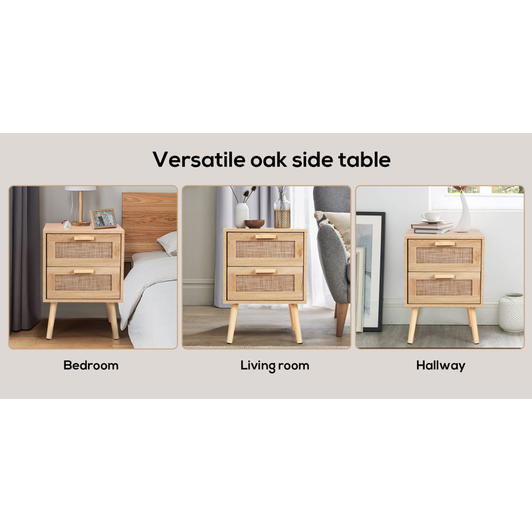 RichYa 2 Pcs Rattan Nightstand, Night Stand with 2 Drawers