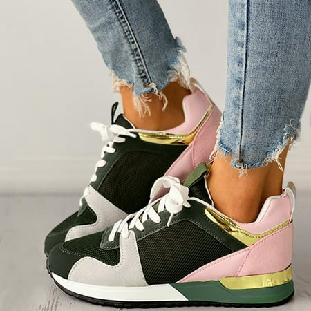 

HIBRO Ladies Fashion Large Size Mesh Color Block Lightweight Sneakers