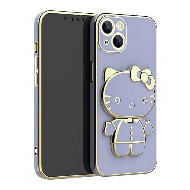 Cute Hello Kitty Mirror Bracket Holder Case For iPhone 15 11 12 13 14 Pro Max Mini XR XS X 8 7 6 Plus SE 2020 Plating Back Cover LXY