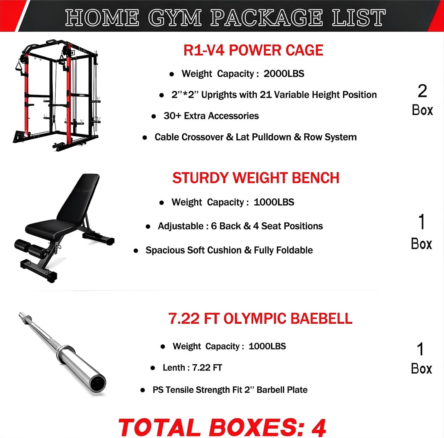 MITONOS Power Cage, 2000LB Squat Rack with Cable Crossover System, Multi-Function Weight Cage, Home Gym Workout Machine with More Training Attachments, RD