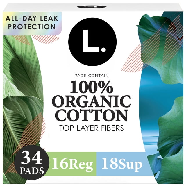 Toallas sanitarias L. de algodón orgánico ultrafinas, 34 unidades