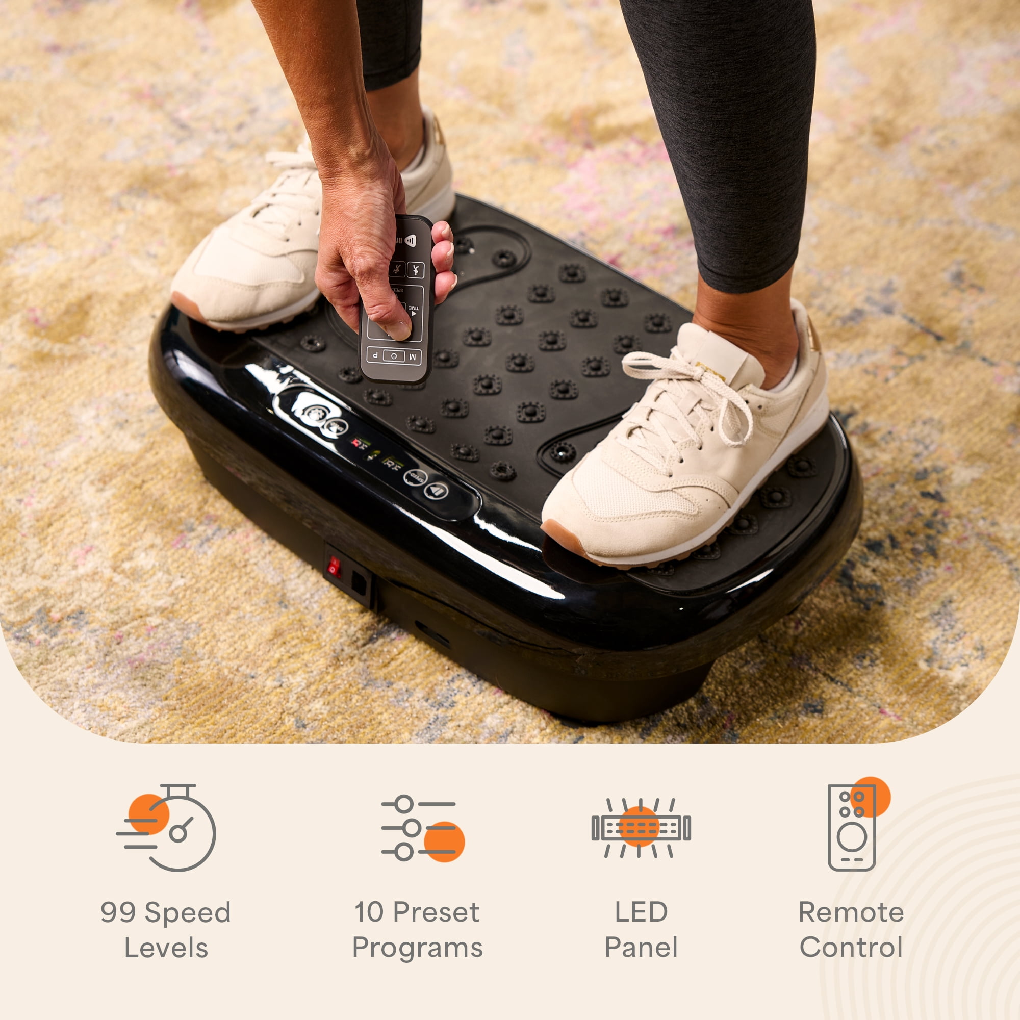 Lifepro HexaPlate Lite Vibration Plate Exercise Machine – Full Body Vibrating Plate for Weight Loss, Lymphatic Drainage & Recovery – Compact Home Workout with Magnetic Acupoints & Remote - Black