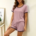 thumbnail image 5 of WIZUTIZ Women's Solid Color Crew Neck Short Sleeve Shorts Pajama Set Soft Modal Cotton Loungewear Comfy Sleepwear Casual 2 Piece Lounge Set, 5 of 6